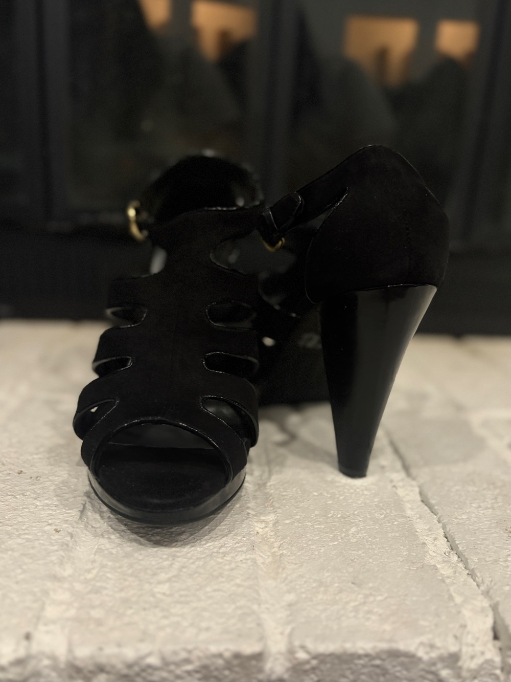 Vintage Y2K Christian Siriano Black Suede Cutout High Heel Sandals